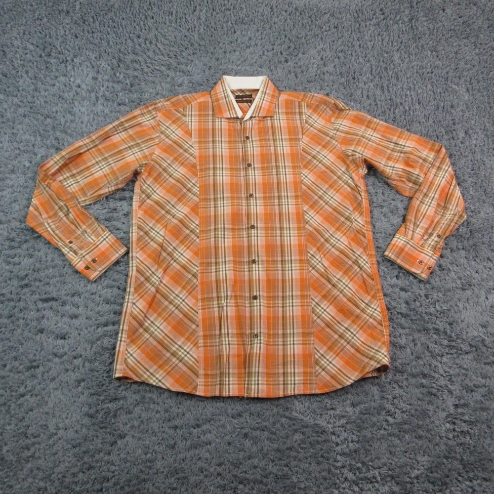 Steven Land Shirt Mens LT Orange Plaid Button-Up Long Sleeve Modern Fit